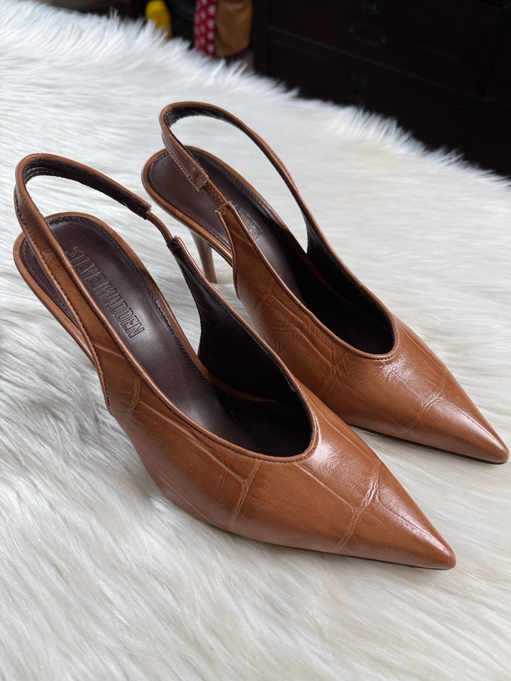 Steve Madden Brown Croc Embossed Andromeda Slingback Pumps